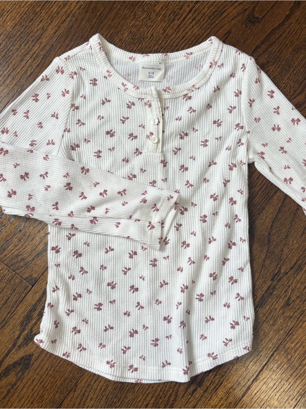 abercrombie kids Cream Waffle Henley with Dusty Rose Floral Print